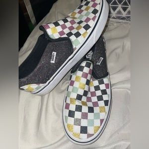 Colorful Checkers Vans Slide on